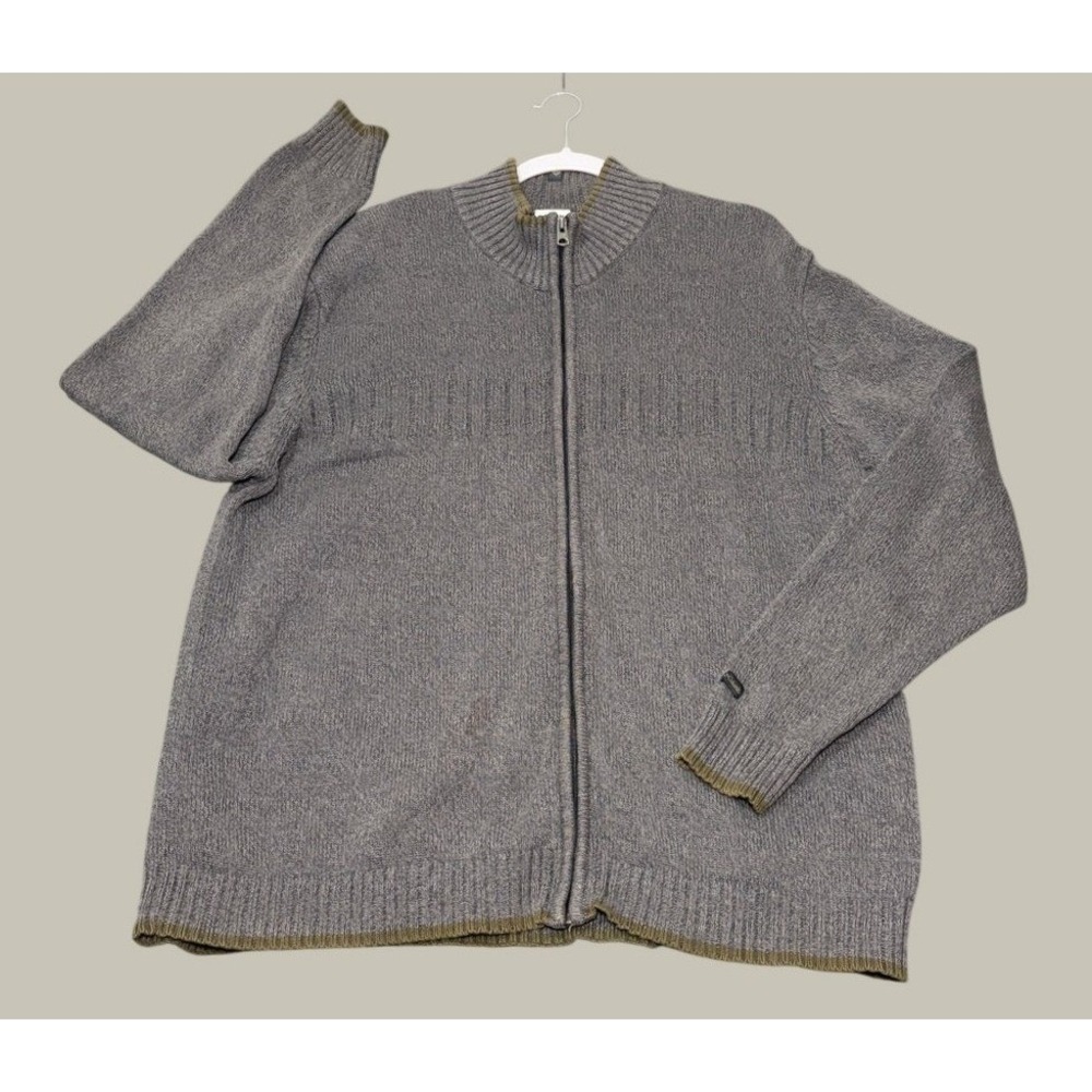 Columbia Sportswear Full Zip Sweater Men XL Gray Marl Olive Trim Mock Neck